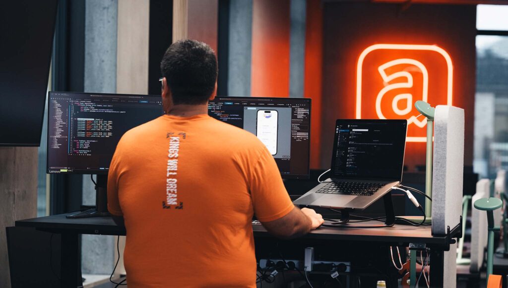 man working on app