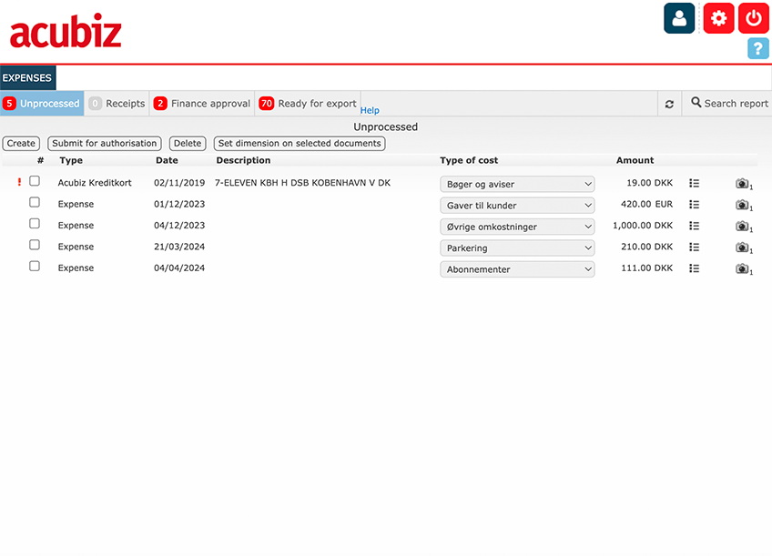 Acubiz Web Interface